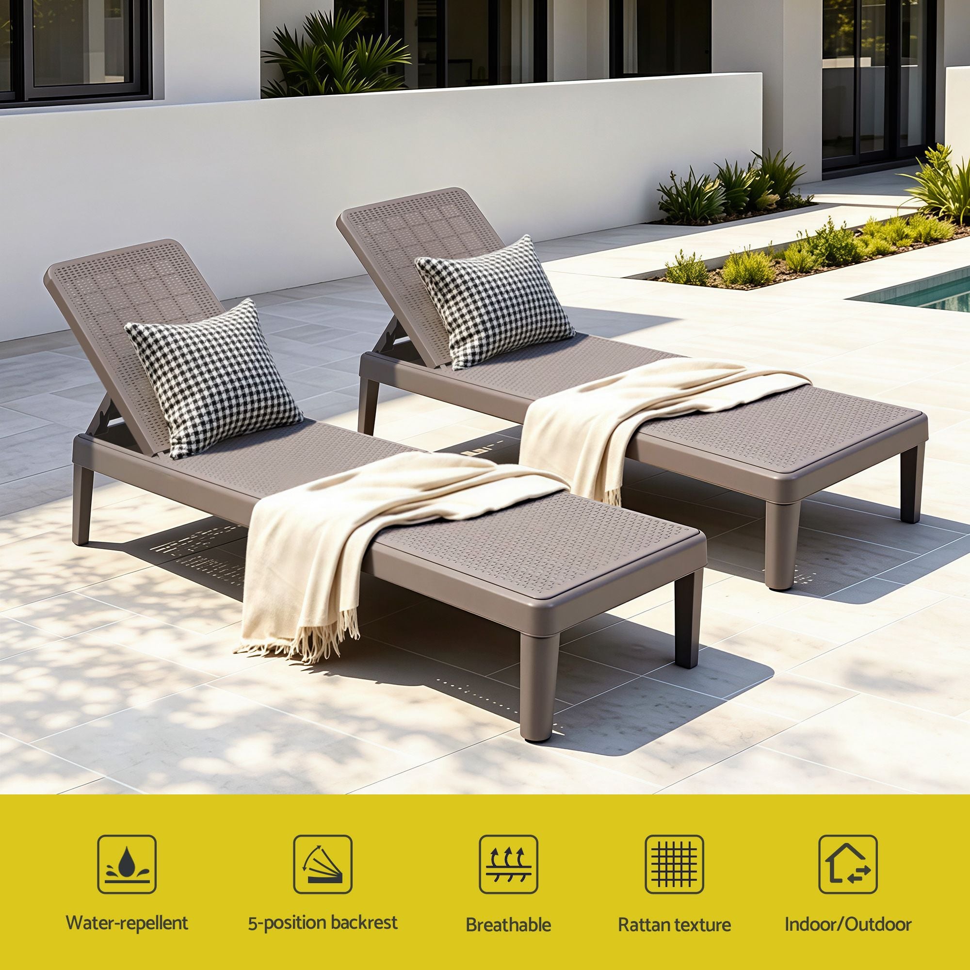 5-Position Plastic Rattan Outdoor Sun Lounge – Brown