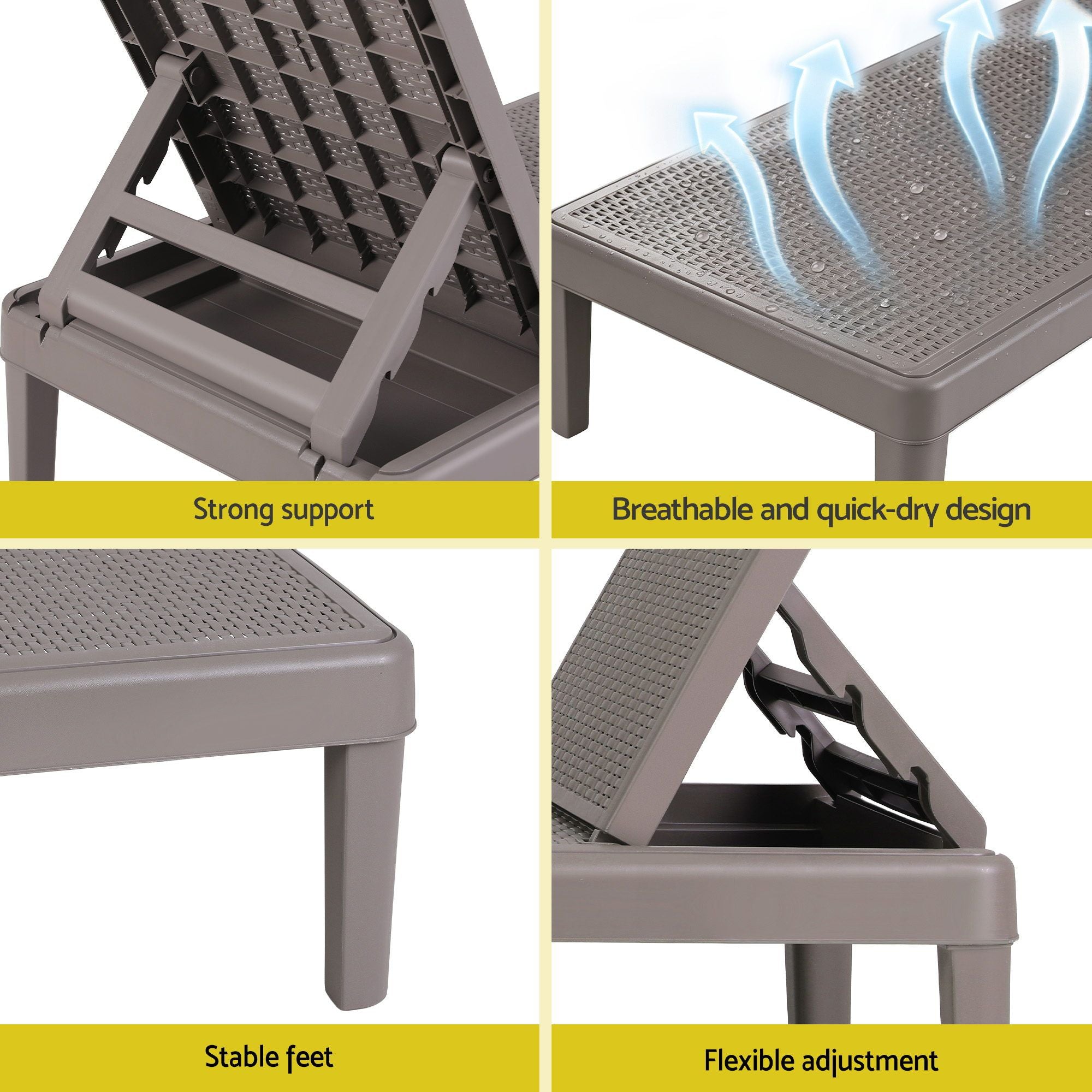 5-Position Plastic Rattan Outdoor Sun Lounge – Brown