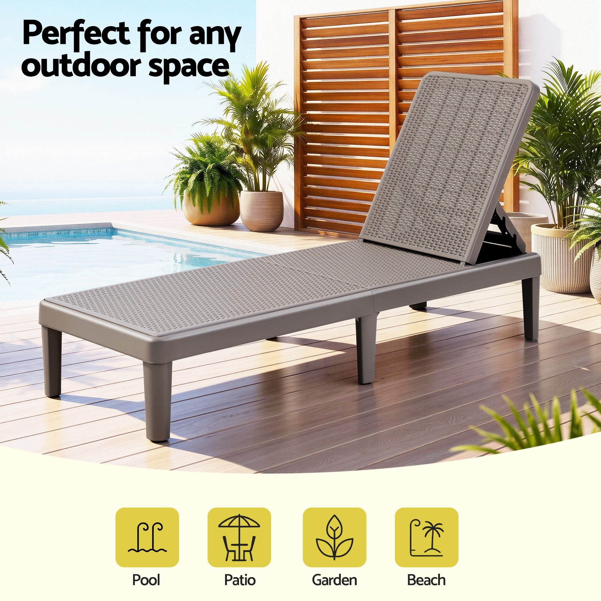 5-Position Plastic Rattan Outdoor Sun Lounge – Brown