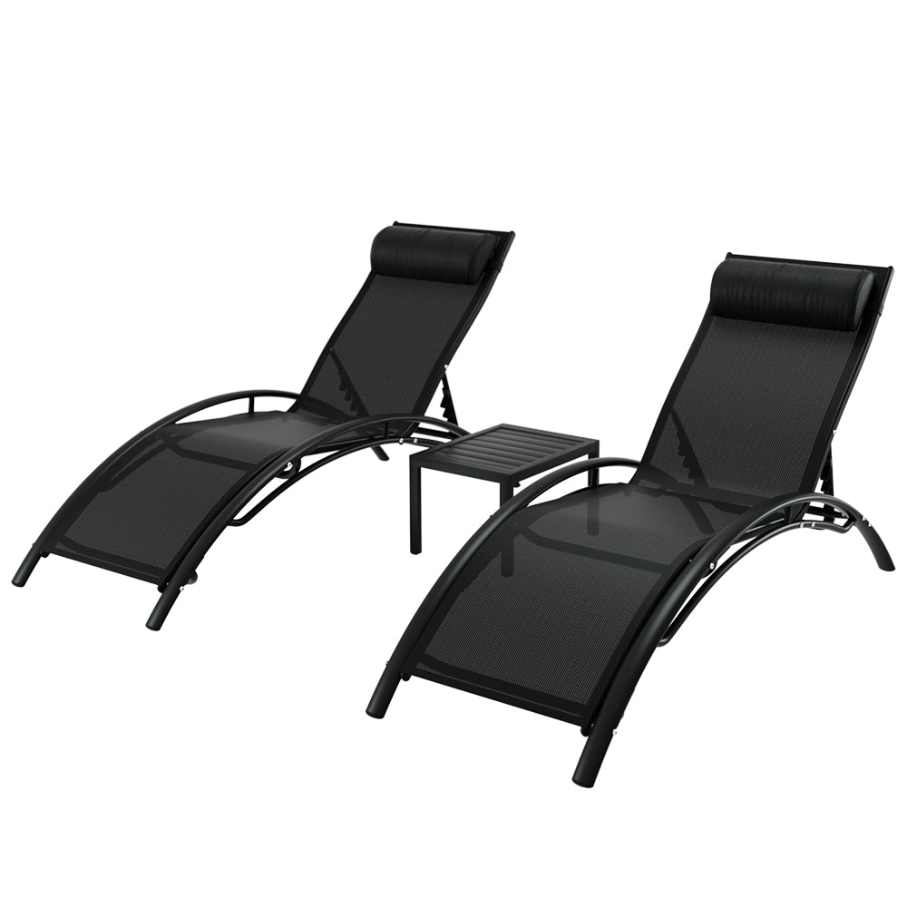 3PC Sun Lounge & Side Table Set - Black - Homecoze
