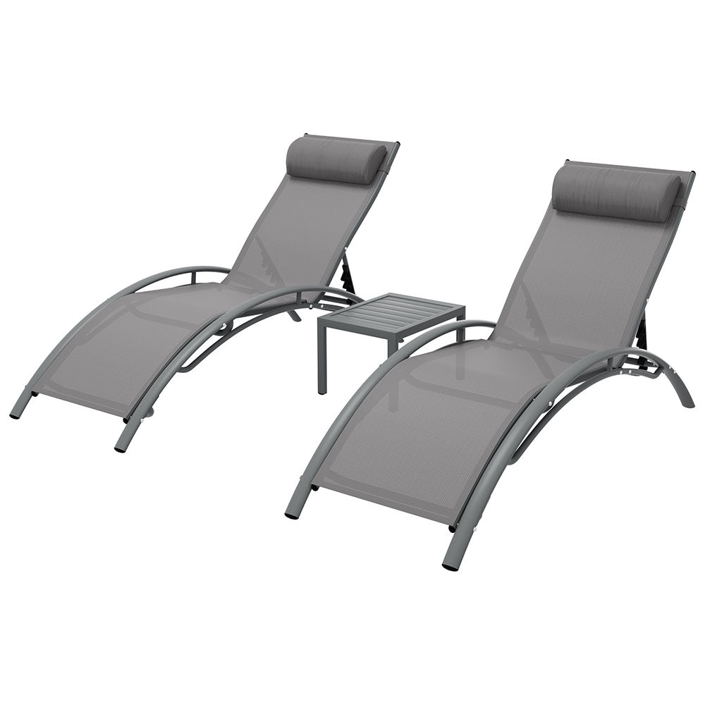 3PC Textilene Sun Lounger & Side Table Set - Grey