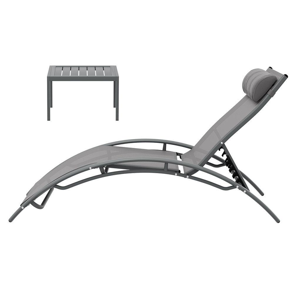 3PC Textilene Sun Lounger & Side Table Set - Grey