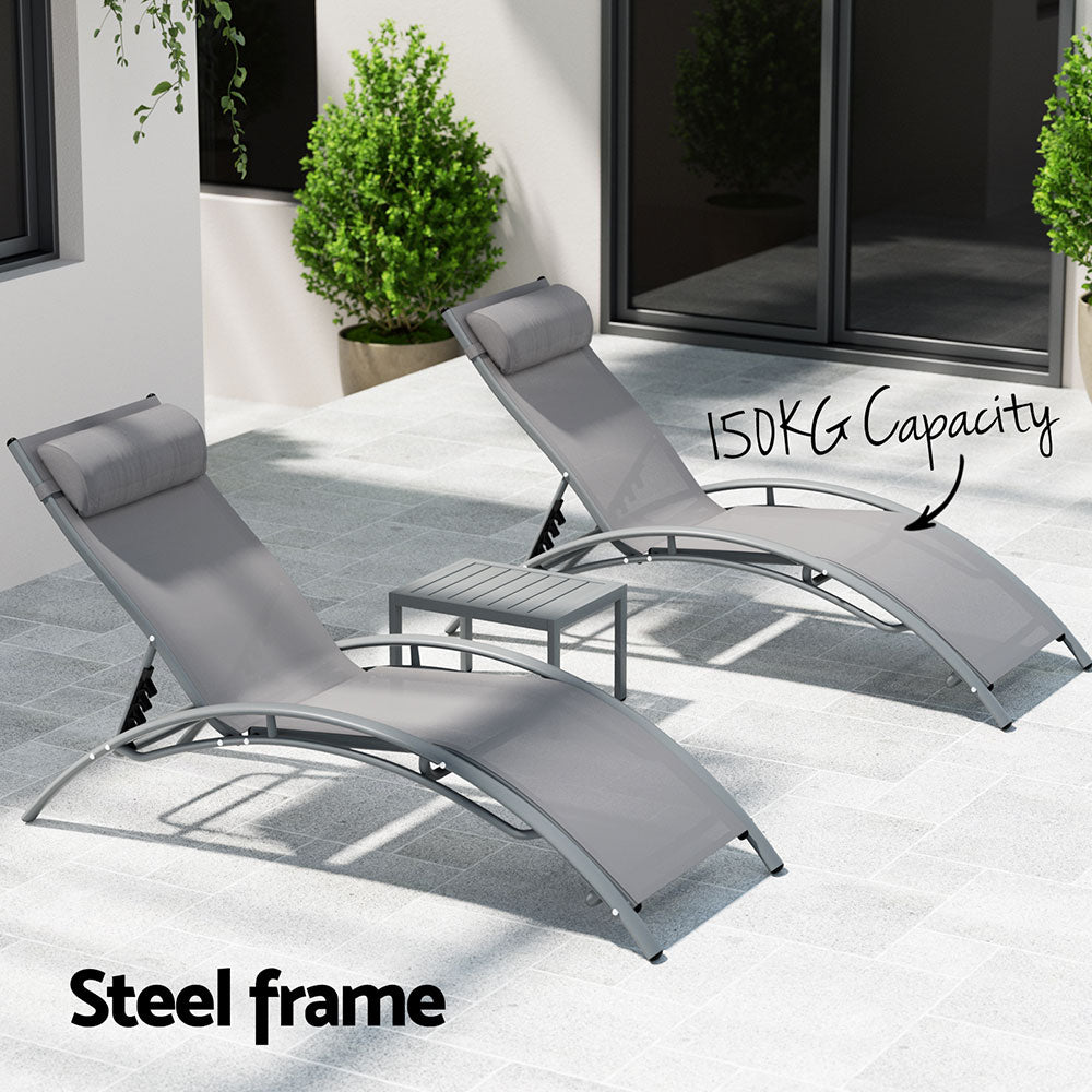 3PC Sun Lounge & Side Table Set - Grey - Homecoze