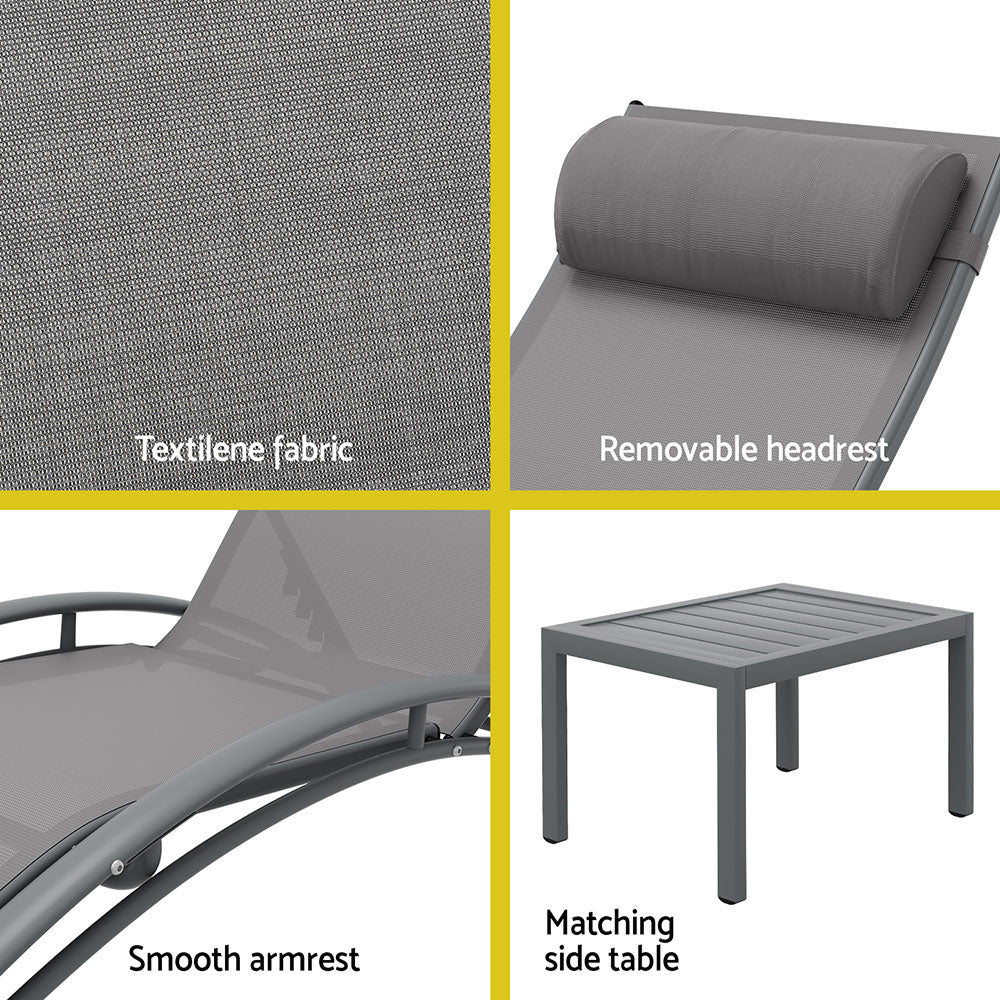 3PC Sun Lounge & Side Table Set - Grey - Homecoze