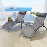 3PC Sun Lounge & Side Table Set - Grey - Homecoze