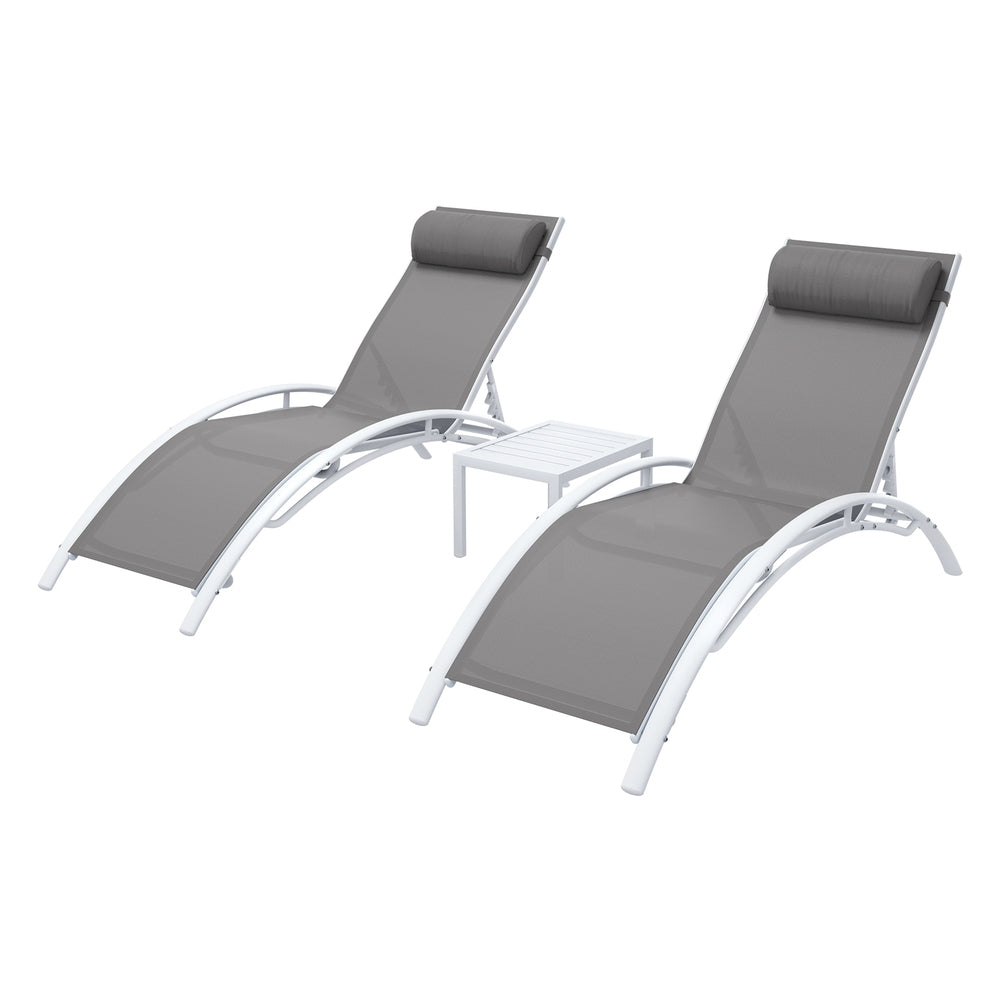 Gardeon 3PC Sun Lounge Outdoor Lounger Table Chairs Steel Patio Furniture Garden - Homecoze