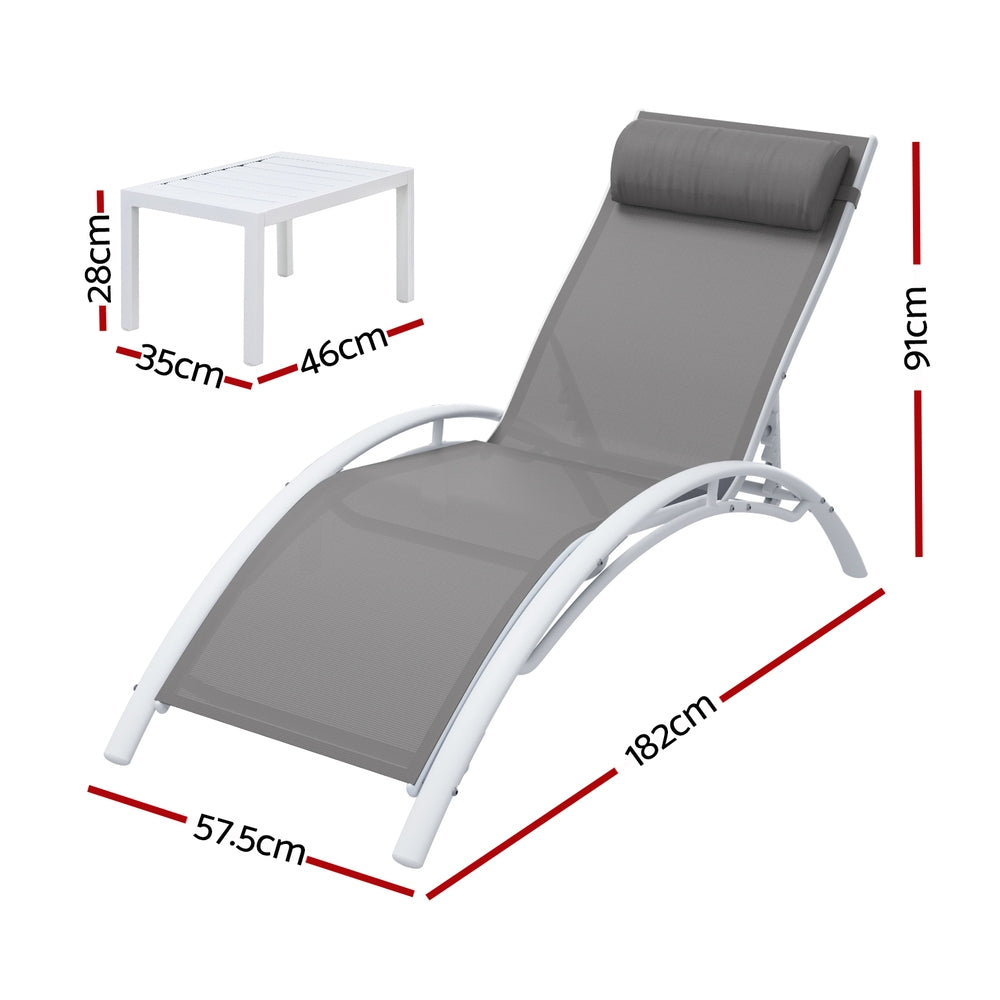 Gardeon 3PC Sun Lounge Outdoor Lounger Table Chairs Steel Patio Furniture Garden - Homecoze