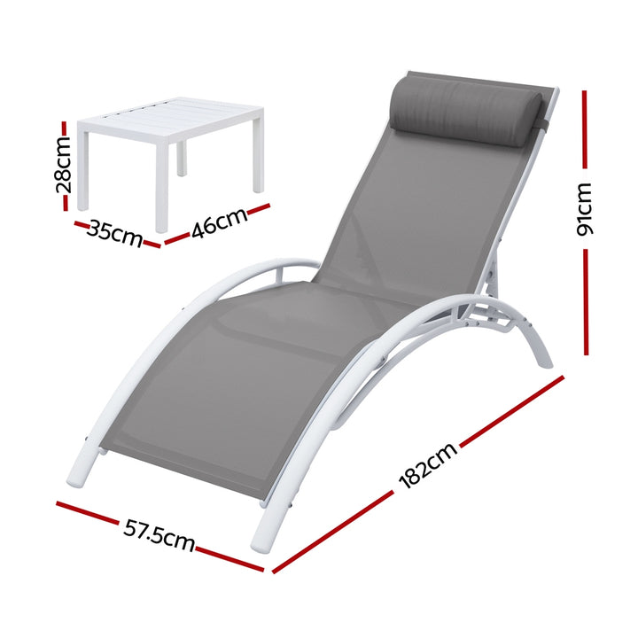 Gardeon 3PC Sun Lounge Outdoor Lounger Table Chairs Steel Patio Furniture Garden - Homecoze
