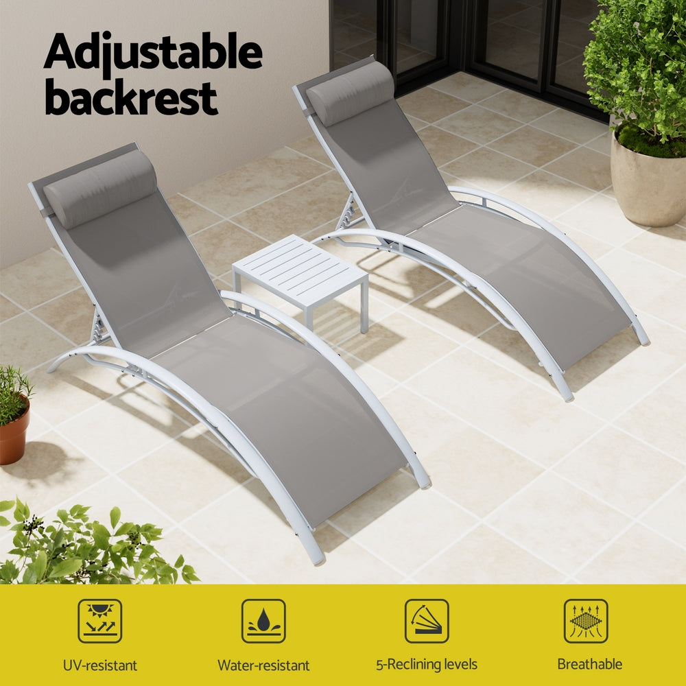 Gardeon 3PC Sun Lounge Outdoor Lounger Table Chairs Steel Patio Furniture Garden - Homecoze