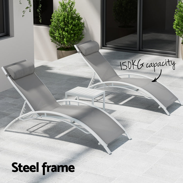 Gardeon 3PC Sun Lounge Outdoor Lounger Table Chairs Steel Patio Furniture Garden - Homecoze