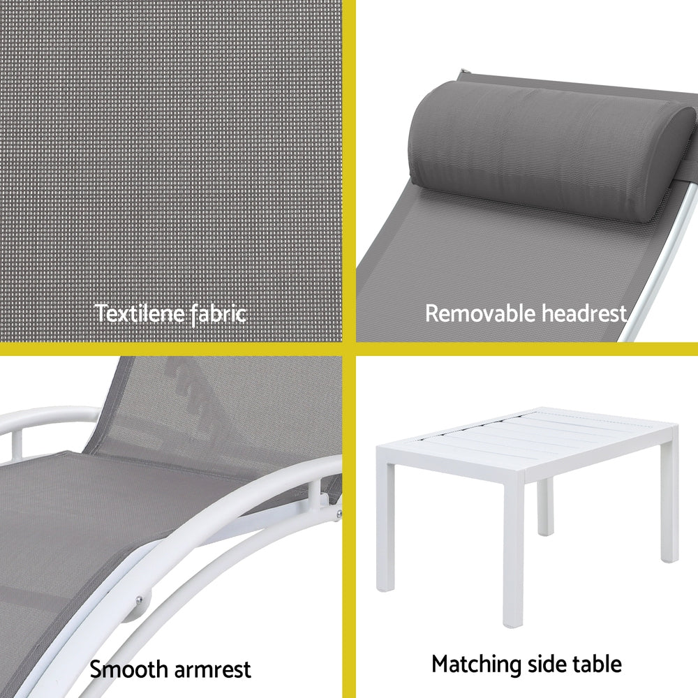 Gardeon 3PC Sun Lounge Outdoor Lounger Table Chairs Steel Patio Furniture Garden - Homecoze