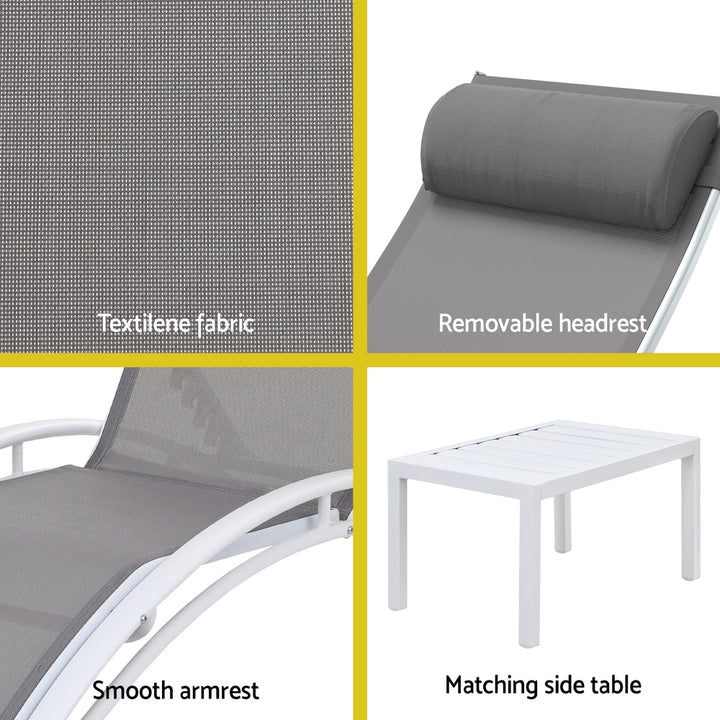 Gardeon 3PC Sun Lounge Outdoor Lounger Table Chairs Steel Patio Furniture Garden - Homecoze