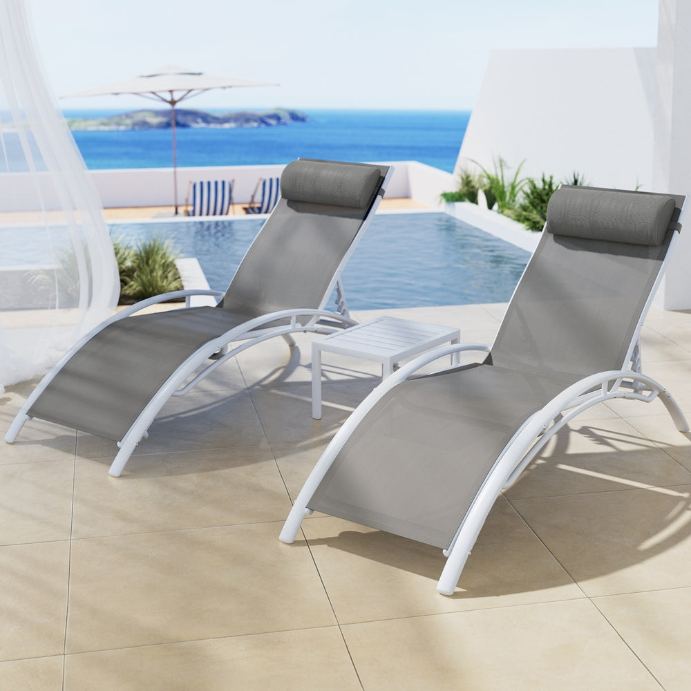 Gardeon 3PC Sun Lounge Outdoor Lounger Table Chairs Steel Patio Furniture Garden - Homecoze