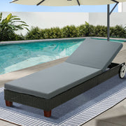 Cushioned Wicker Sun Lounge with Wheels - Black & Grey - Homecoze