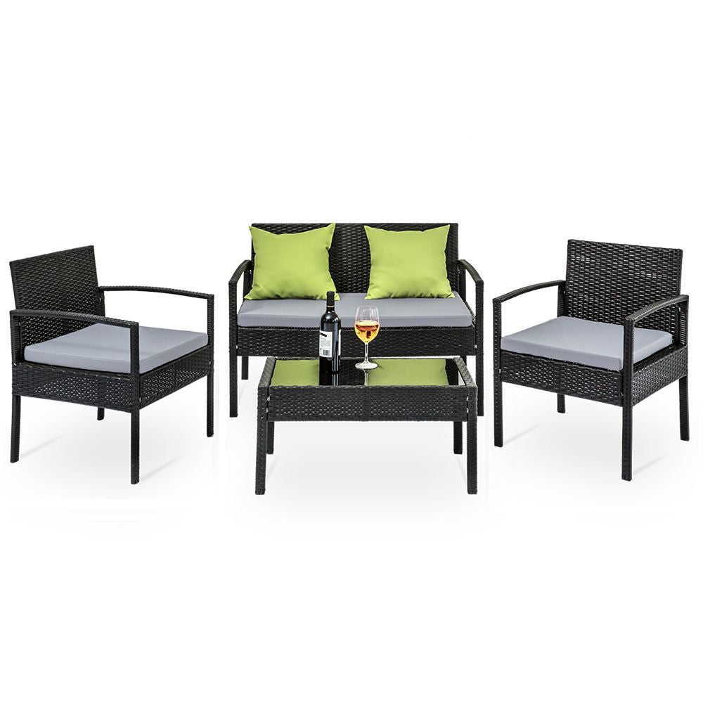 4PC Wicker Outdoor Bistro Set - Black