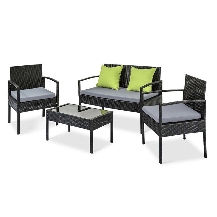 4PC Wicker Outdoor Bistro Set - Black