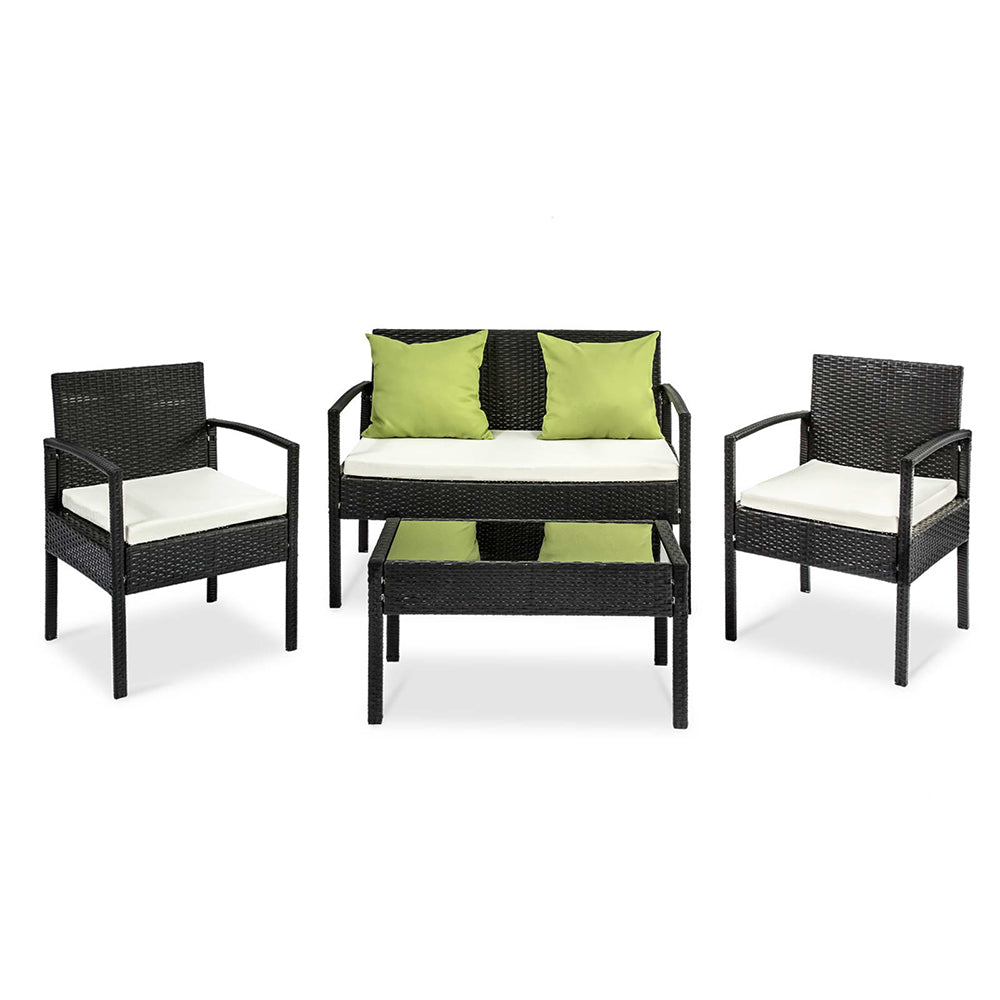 4PC Wicker Outdoor Bistro Set - Black