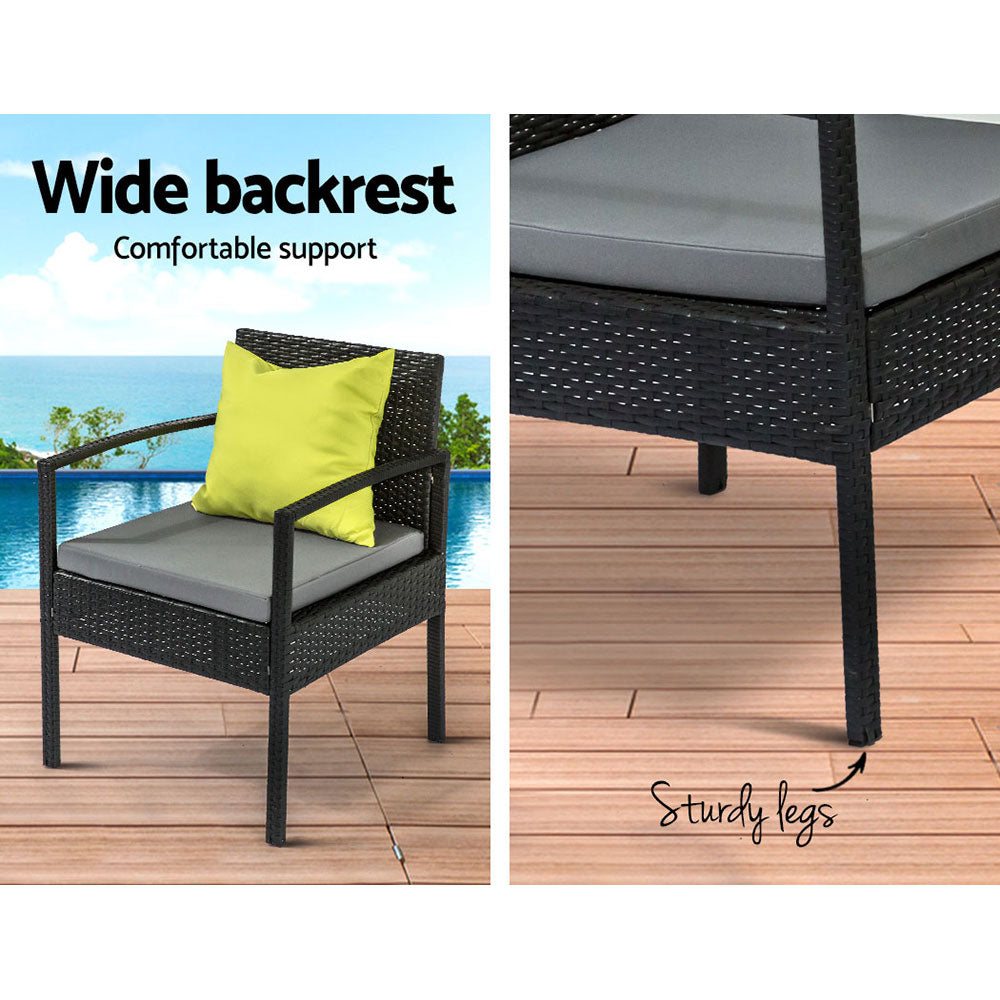 4PC Wicker Outdoor Bistro Set - Black