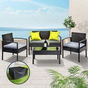 4PC Wicker Outdoor Bistro Set with Storage Cover - Black - Homecoze