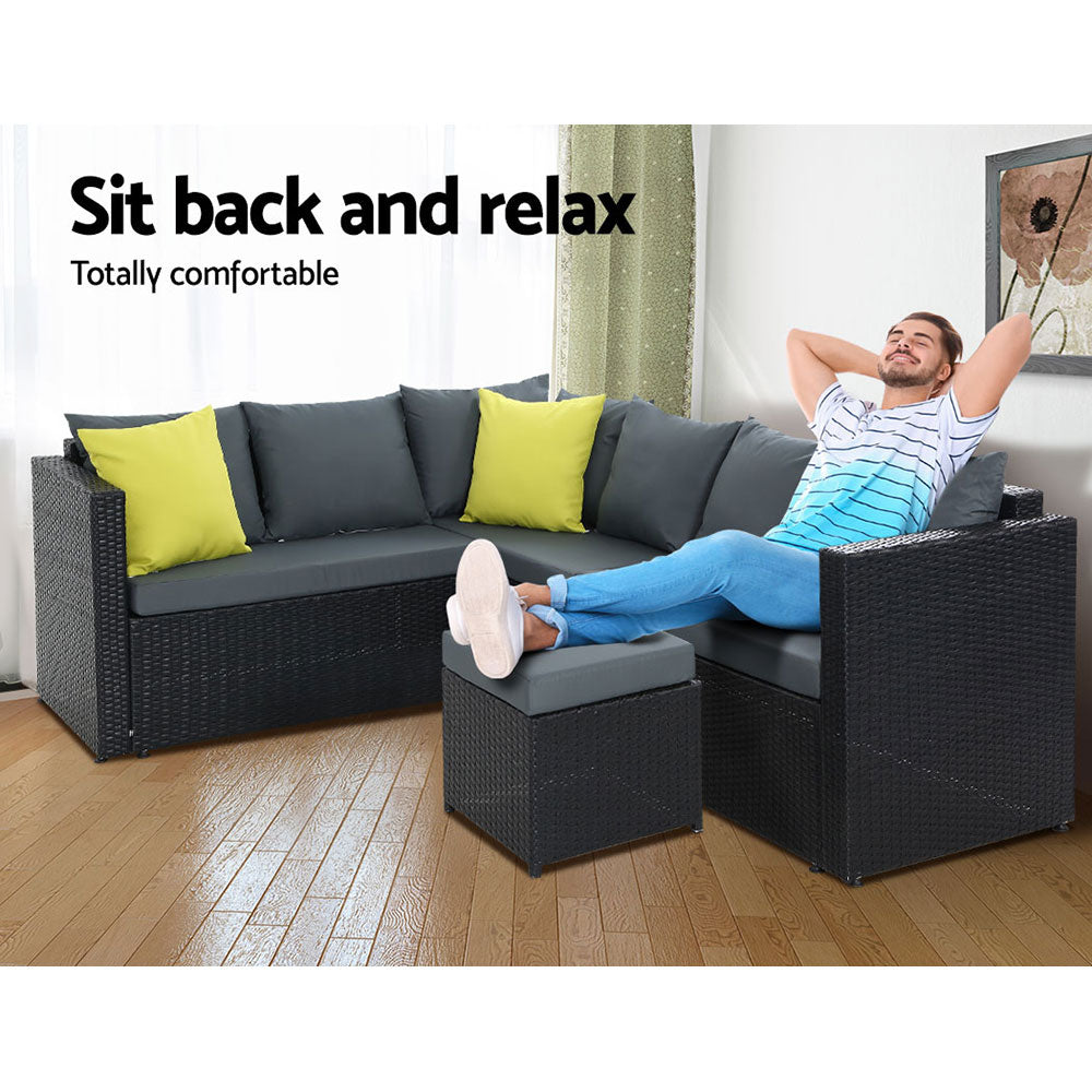 Rattan Outdoor Sofa Dining Set - Black - Homecoze