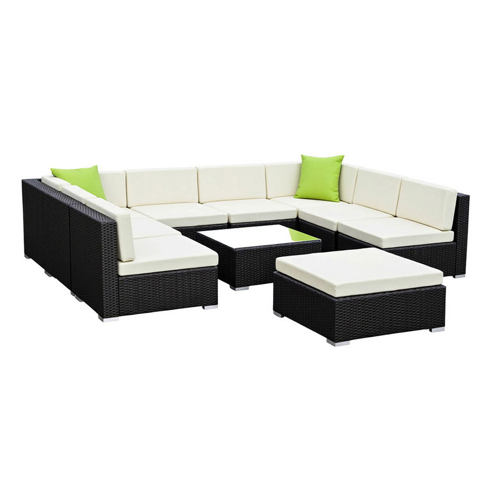 10PC Rattan Outdoor Sofa Set - Black - Homecoze