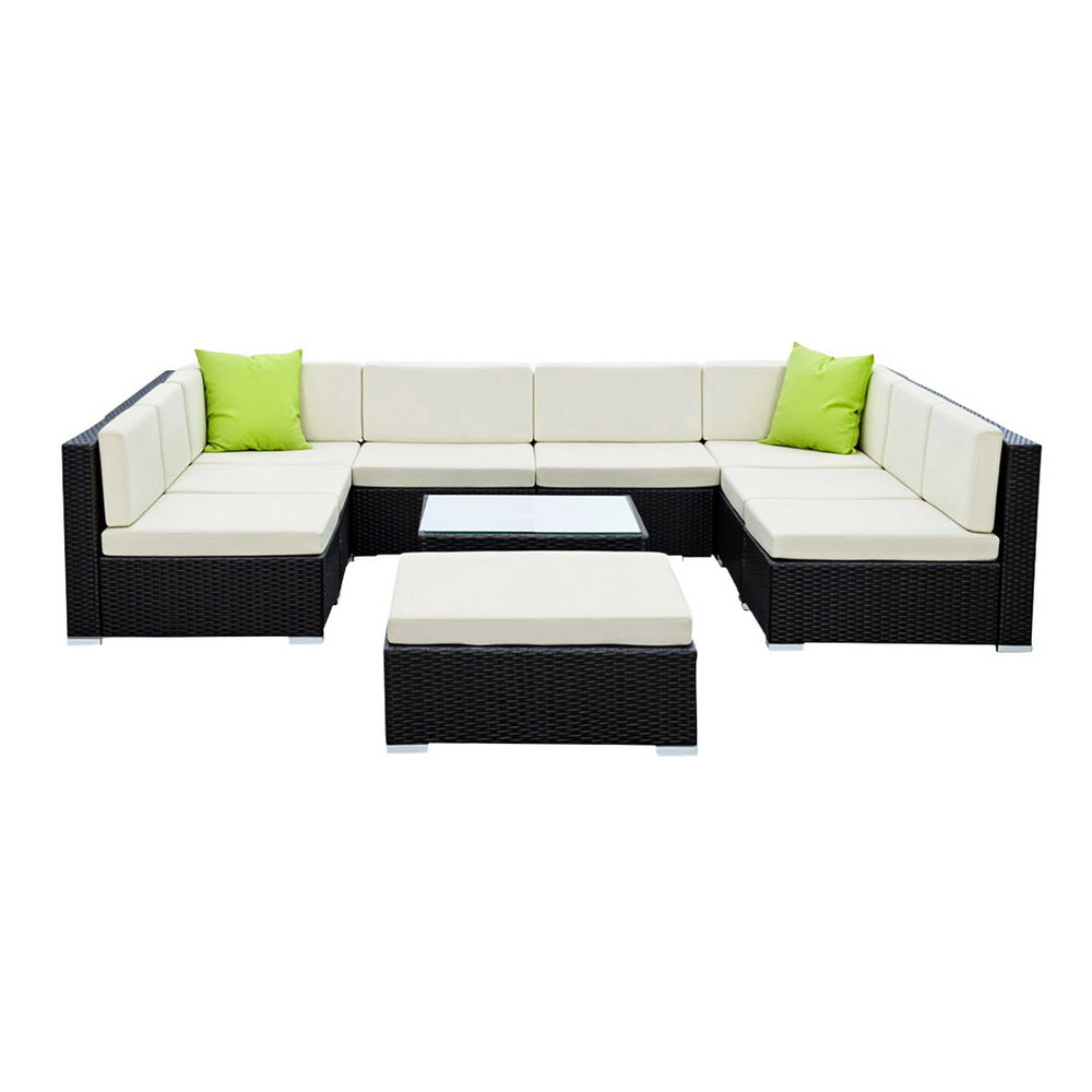 10PC Rattan Outdoor Sofa Set - Black - Homecoze