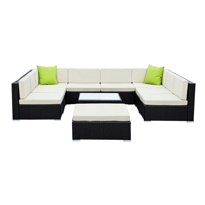 10PC Rattan Outdoor Sofa Set - Black