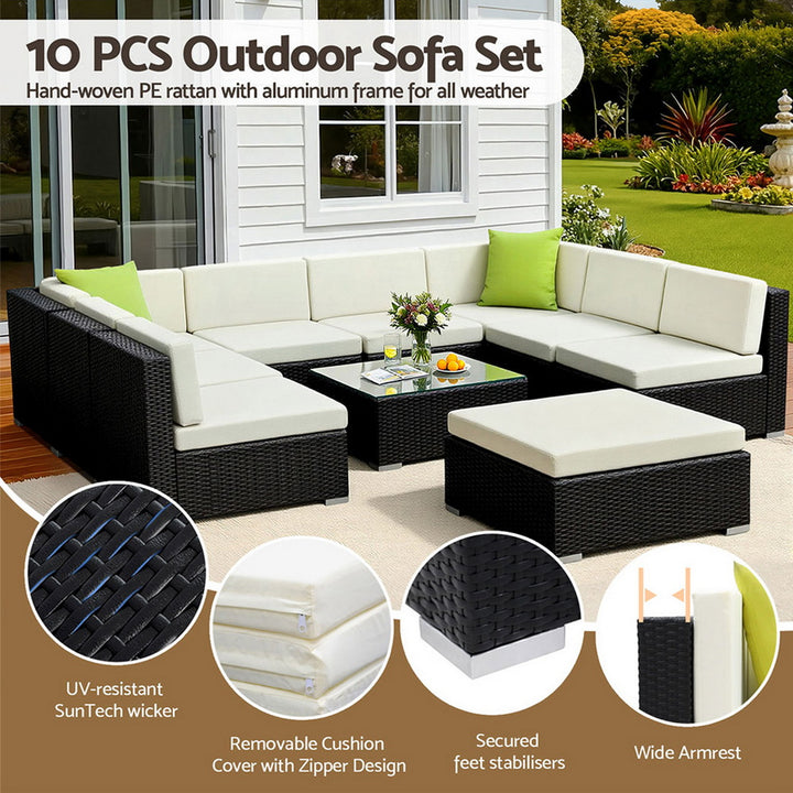 10PC Rattan Outdoor Sofa Set - Black