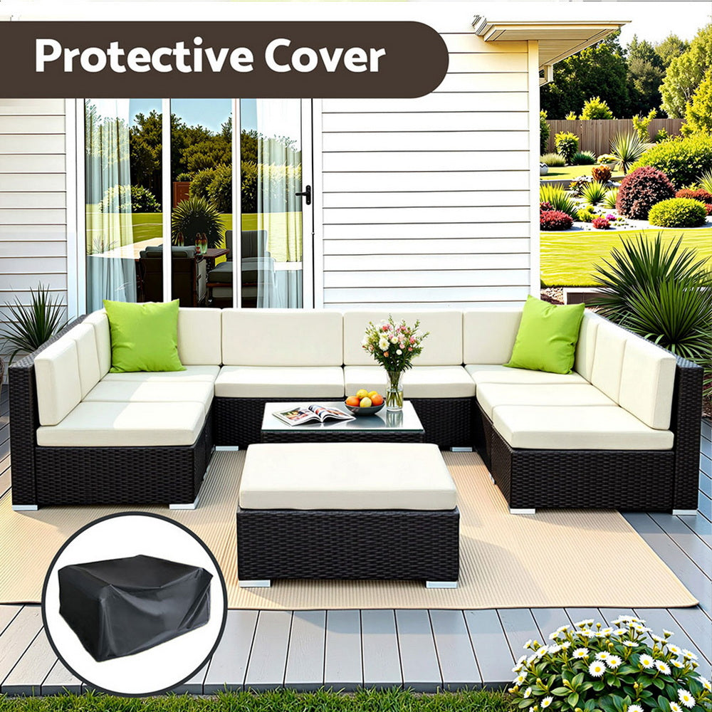 10PC Rattan Outdoor Sofa Set with Storage Cover - Black - Homecoze