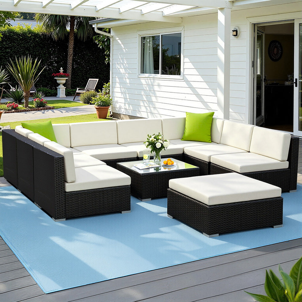 10PC Rattan Outdoor Sofa Set - Black