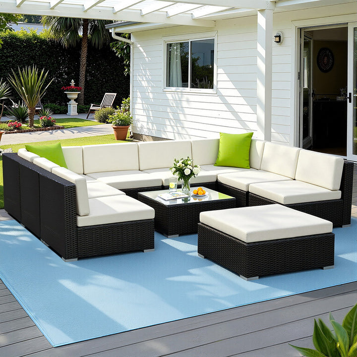 10PC Rattan Outdoor Sofa Set - Black
