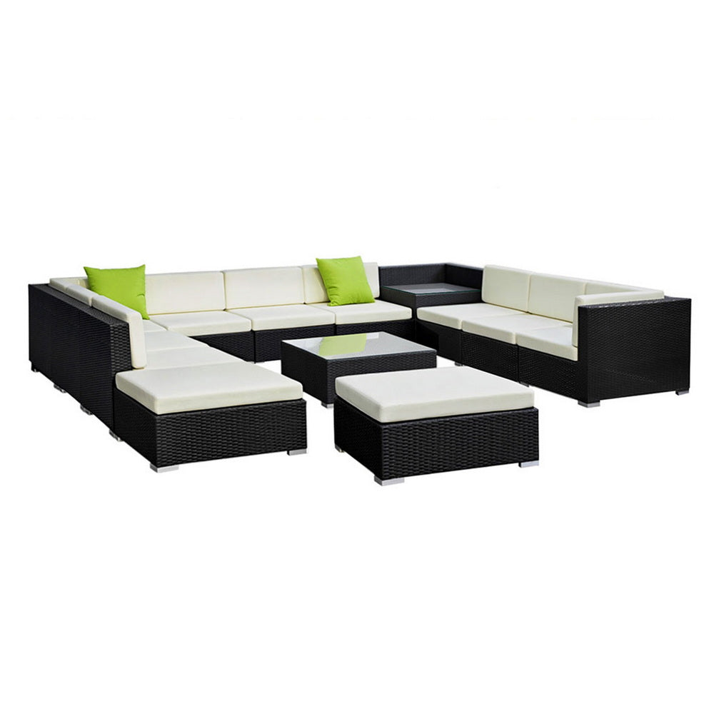 13PC Rattan Outdoor Sofa Set - Black - Homecoze