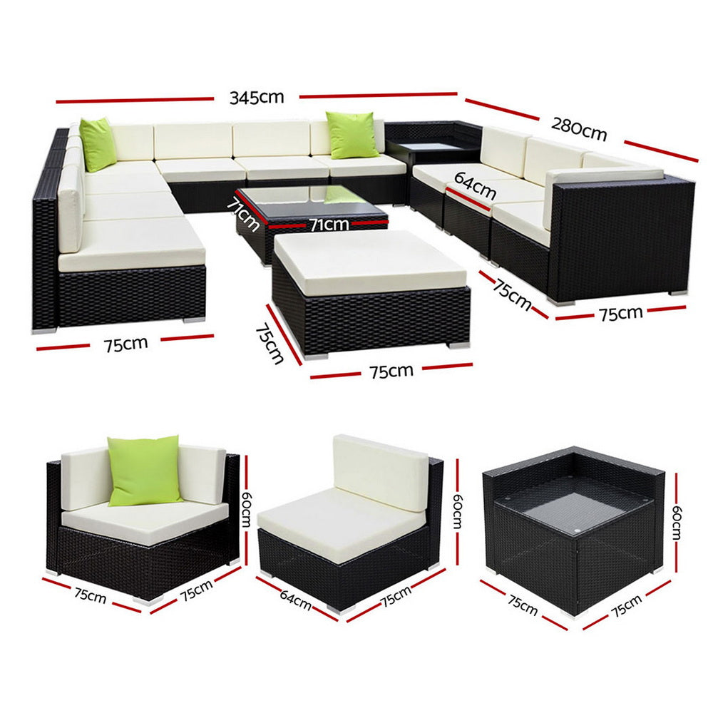 13PC Rattan Outdoor Sofa Set - Black