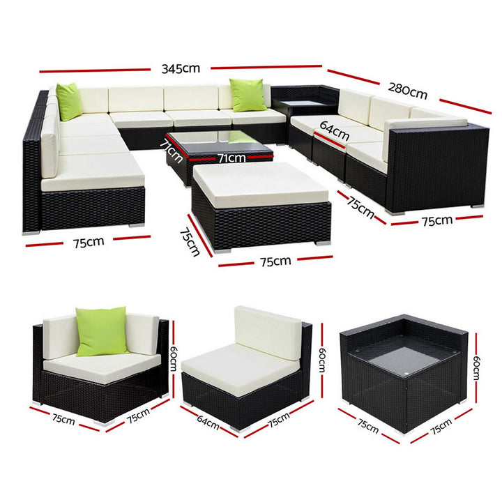 13PC Rattan Outdoor Sofa Set - Black