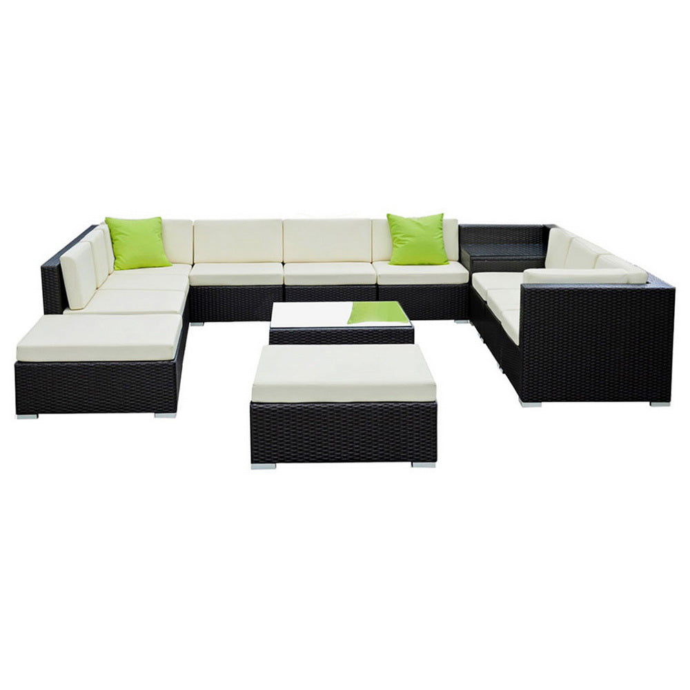 13PC Rattan Outdoor Sofa Set - Black - Homecoze