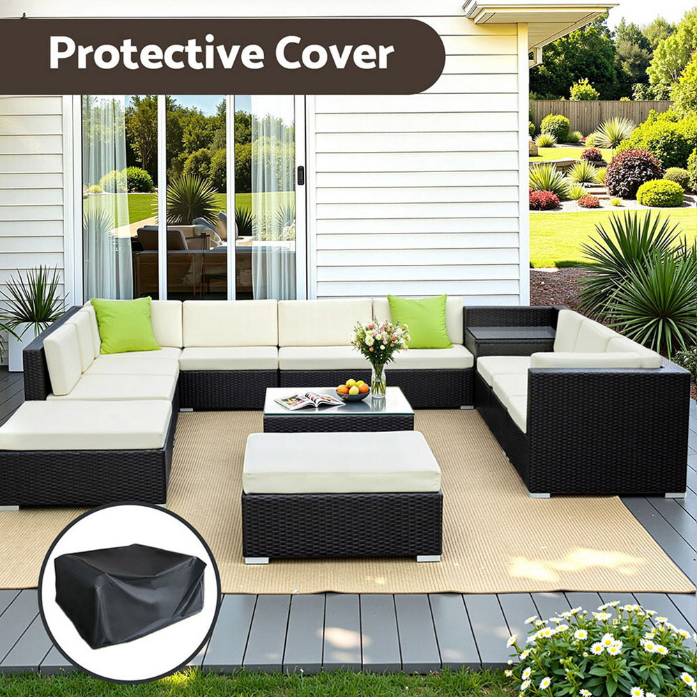 13PC Rattan Outdoor Sofa Set with Storage Cover - Black