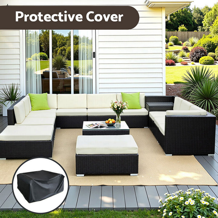 13PC Rattan Outdoor Sofa Set with Storage Cover - Black