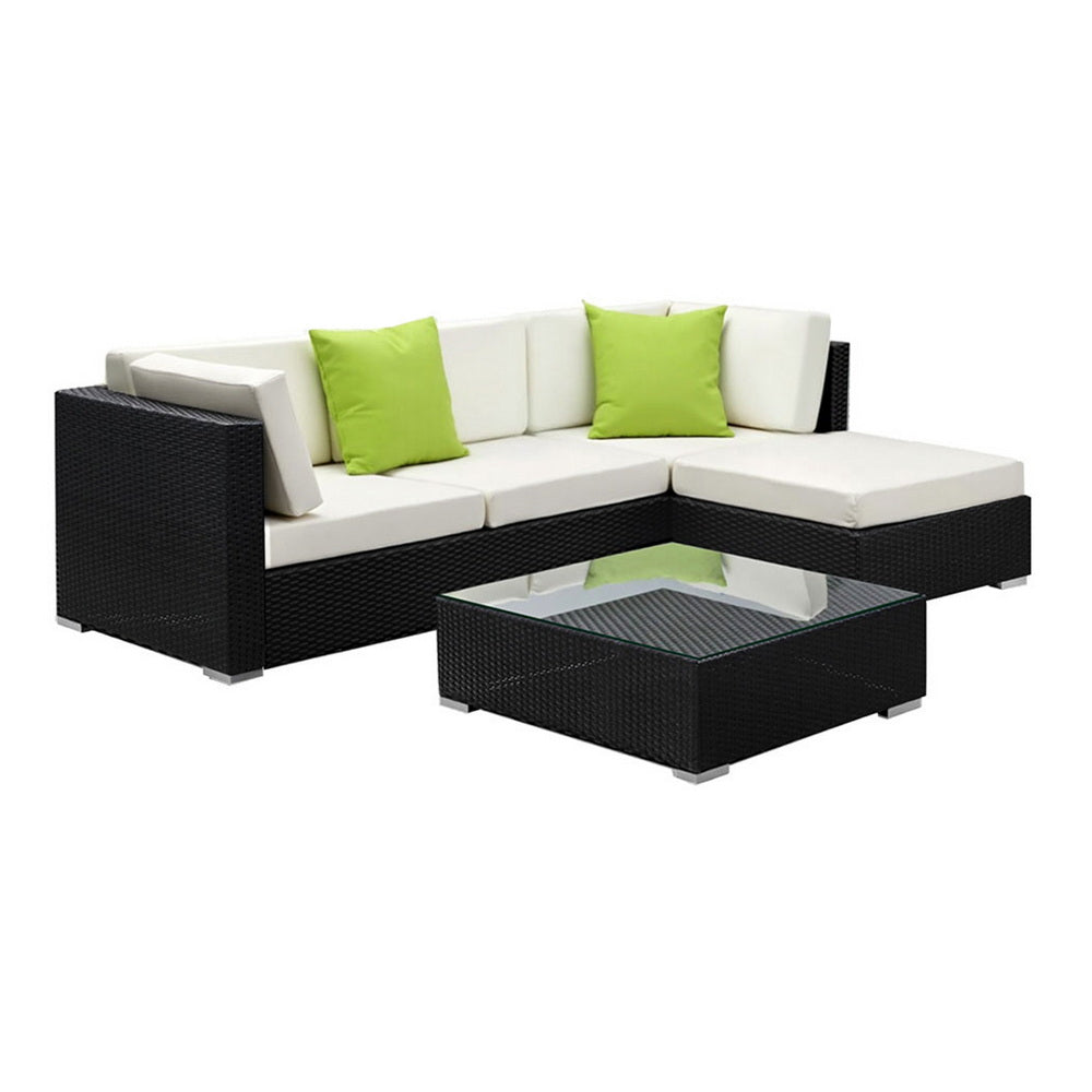 5PC Rattan Outdoor Sofa Set with Storage Cover - Black - Homecoze