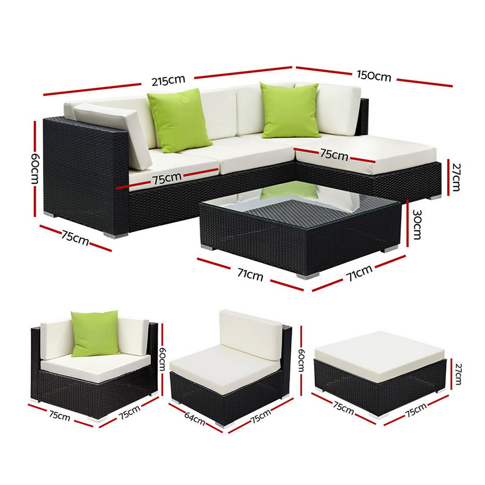 5PC Rattan Outdoor Sofa Set with Storage Cover - Black - Homecoze