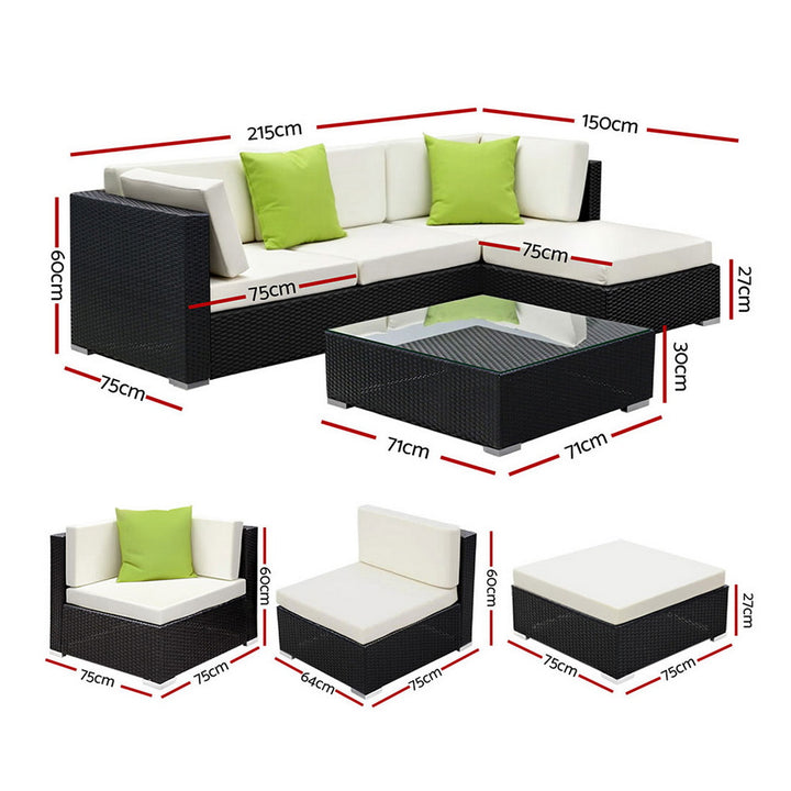 5PC Rattan Outdoor Sofa Set - Black
