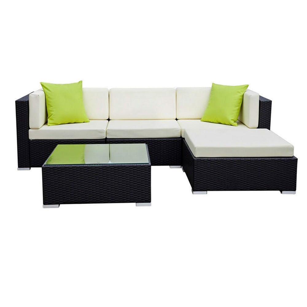 5PC Rattan Outdoor Sofa Set with Storage Cover - Black - Homecoze