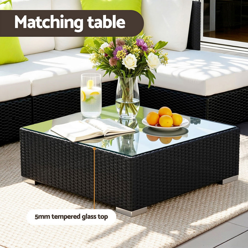 5PC Rattan Outdoor Sofa Set with Storage Cover - Black - Homecoze