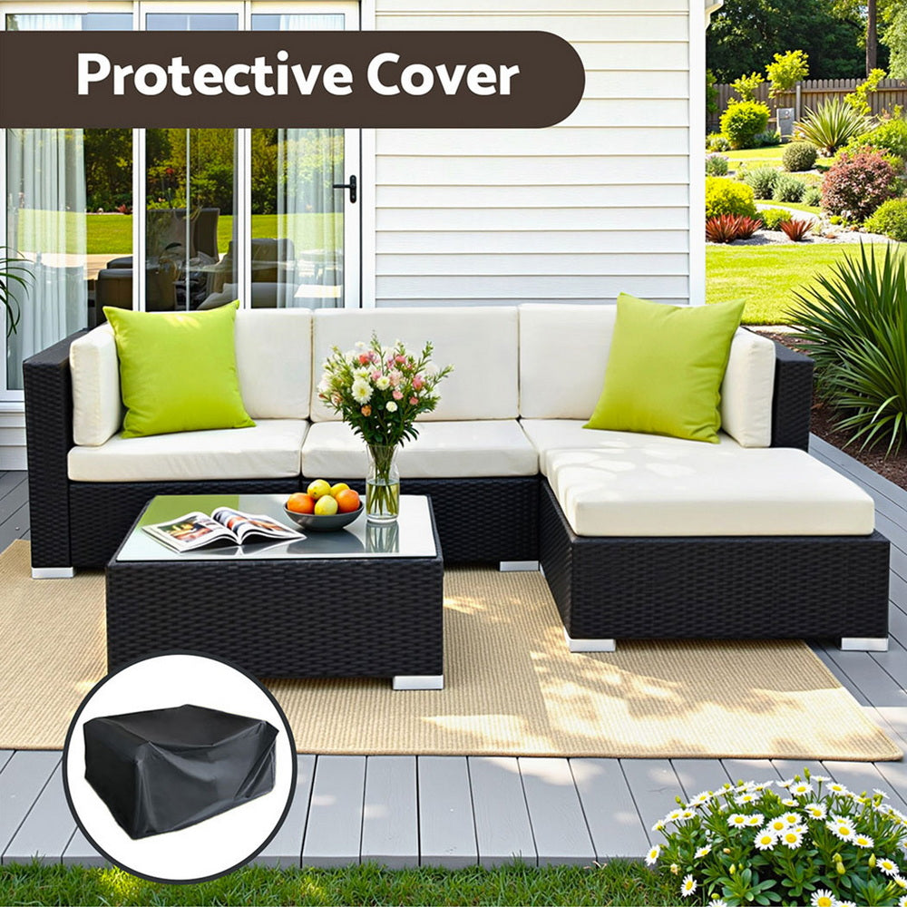 5PC Rattan Outdoor Sofa Set with Storage Cover - Black
