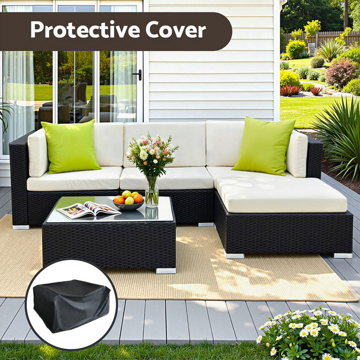 5PC Rattan Outdoor Sofa Set with Storage Cover - Black