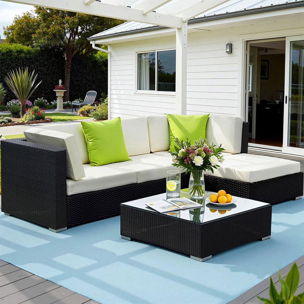 5PC Rattan Outdoor Sofa Set with Storage Cover - Black - Homecoze