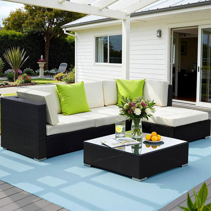 5PC Rattan Outdoor Sofa Set - Black