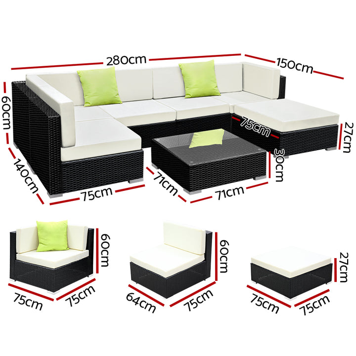 7 PC Wicker Outdoor Sofa Set with Cover - Black & Beige