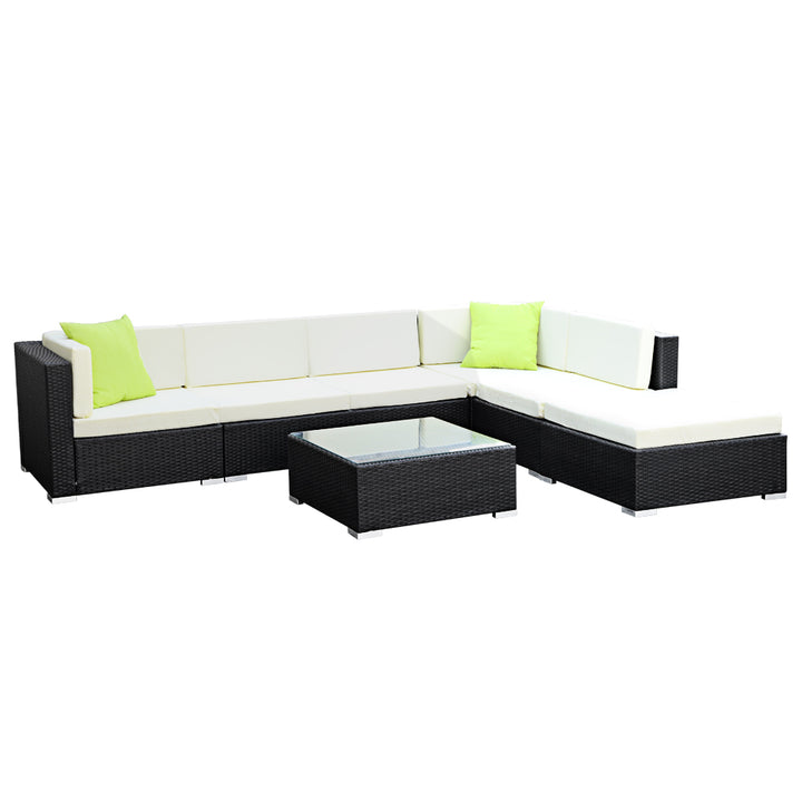 7 PC Wicker Outdoor Sofa Set with Cover - Black & Beige