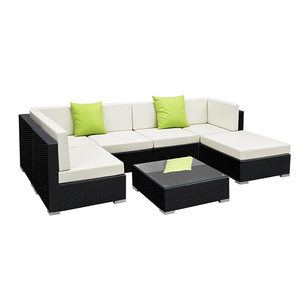 7PC Rattan Outdoor Sofa Set with Storage Cover - Black - Homecoze