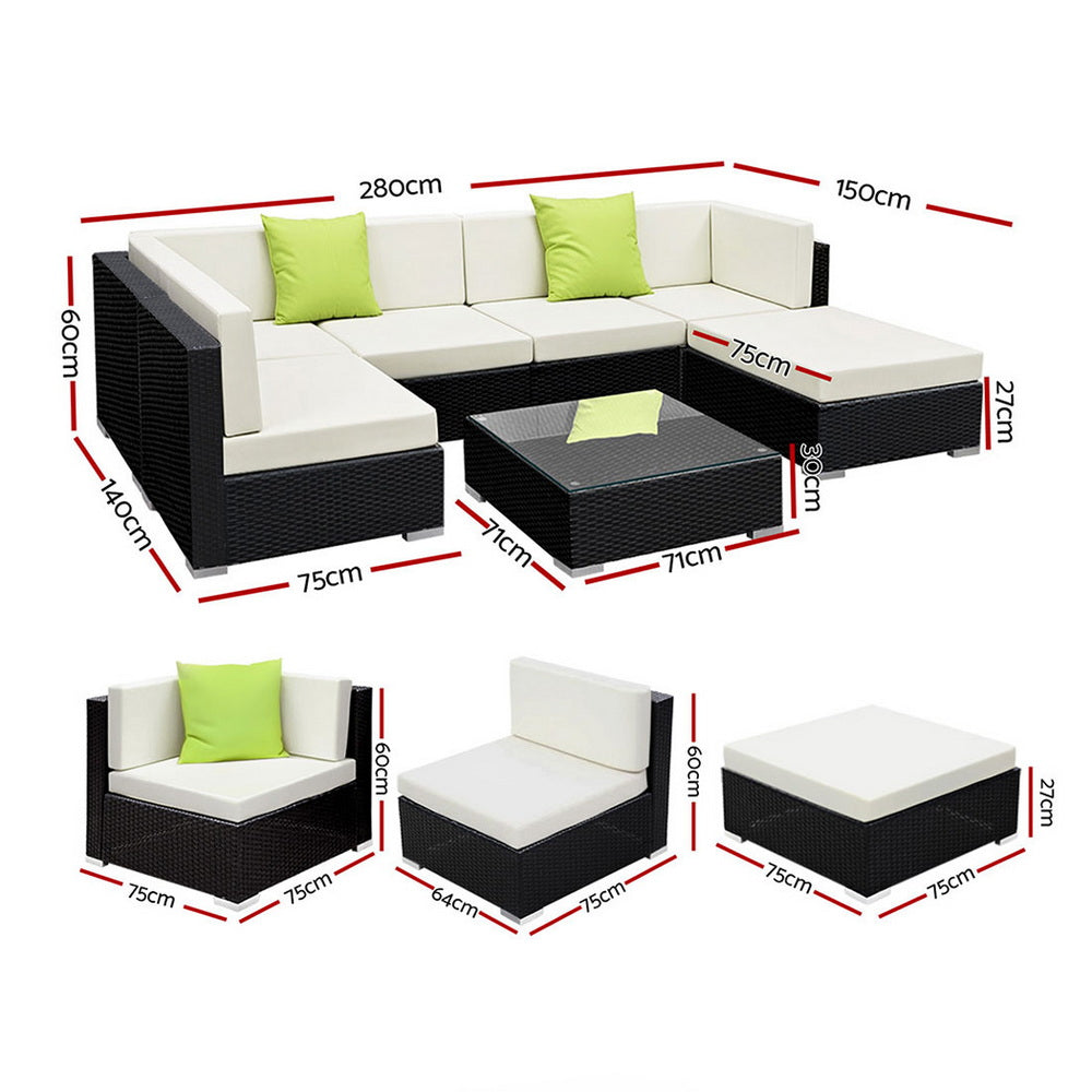 7PC Rattan Outdoor Sofa Set with Storage Cover - Black - Homecoze